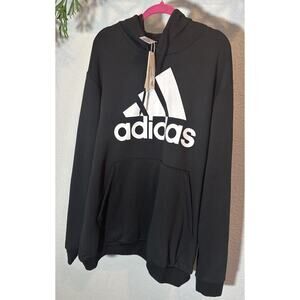 NWT Adidas Black White Fleece Hoodie Sweatshirt Men's Size 2XL Tall Loungewear